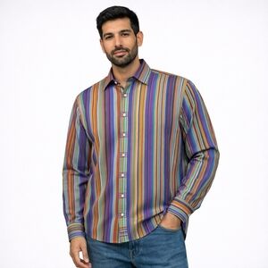 Robert GRAHAM vibrant orange purple striped casual shirt M